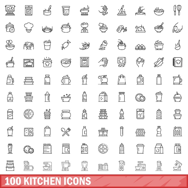 100 Icônes De Cuisine Définissent Le Style De Contour