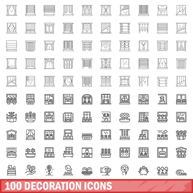 100 Icônes De Décoration Définissent Le Style De Contour