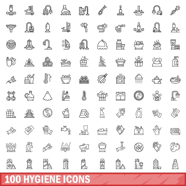 100 Icônes D'hygiène Définissent Le Style De Contour