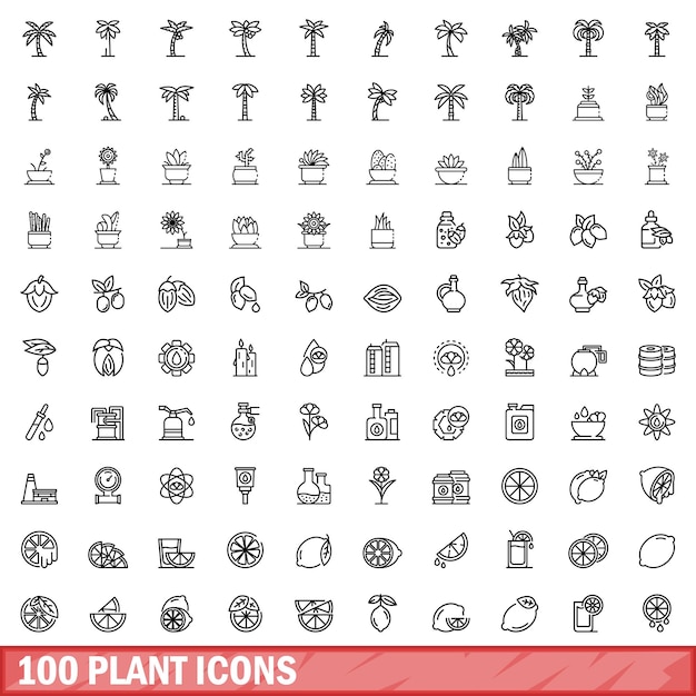 100 Icônes De Plantes Définissent Le Style De Contour