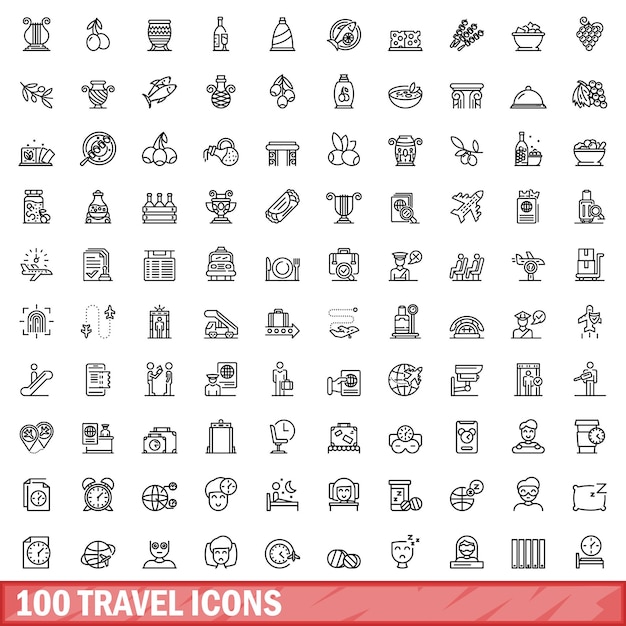 100 Icônes De Voyage Définissent Le Style De Contour