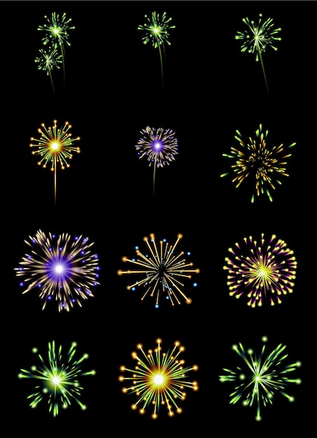 12 feux d'artifice de couleur étincelles festives carnaval salutes fête d'anniversaire et Noël dynamique