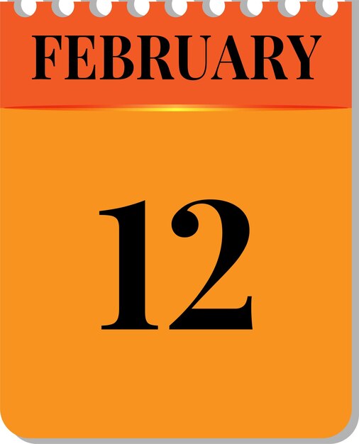12 Février Dans L'icône Du Calendrier Sur Fond Blanc Conception De Couleur Noire Orange Image Vectorielle