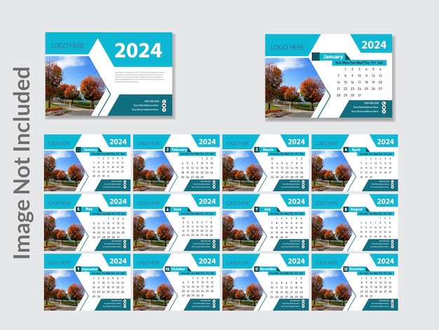 Vecteur 12 mois de la conception du modèle de calendrier 2024