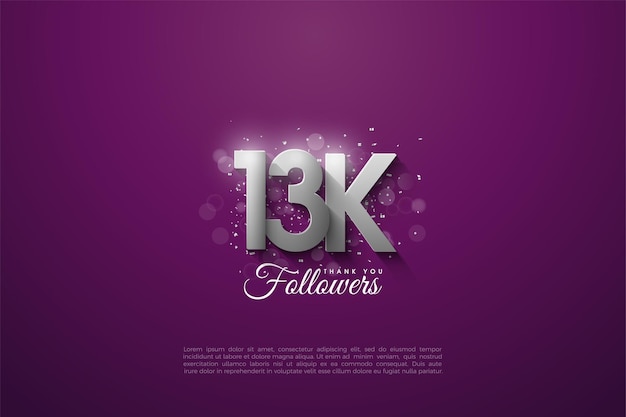 13 000 abonnés avec illustration de numéros d'argent 3D sur fond violet