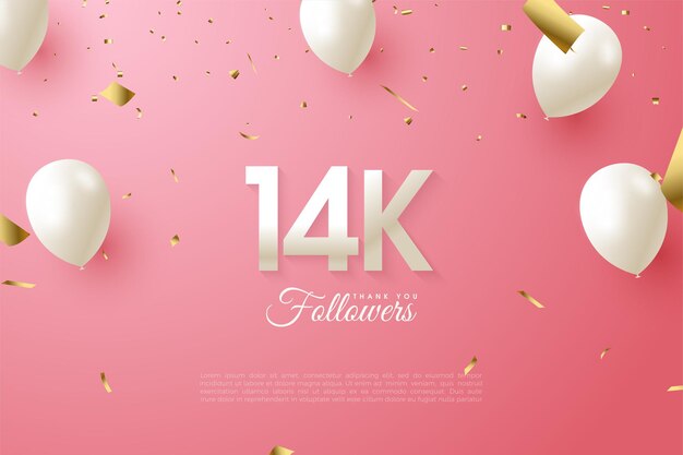 14 000 abonnés avec des chiffres et des ballons
