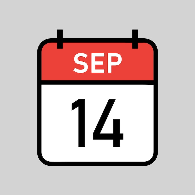14 septembre page de calendrier en rouge et blanc avec contour noir date de calendrier illustration vectorielle simple