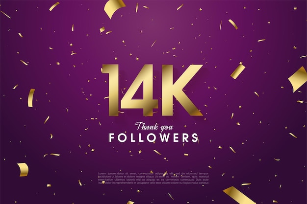 14k adeptes avec des chiffres et une feuille d'or sur fond violet