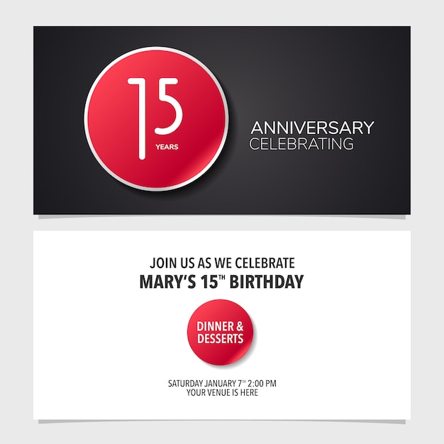 15 Ans Anniversaire Carte D'invitation Vector Illustration