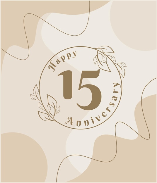 15 ans d'existence, logo minimaliste. illustration vectorielle marron sur Modèle de feuillage minimaliste.