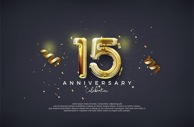 15e anniversaire Avec un design doré brillant de luxe Vector premium pour la célébration de la bannière de l'affiche