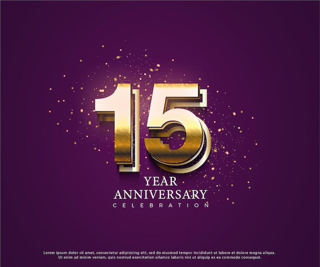 15e anniversaire avec fond violet et paillettes d'or