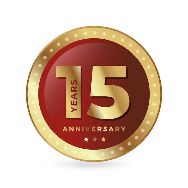 15e Quinzième Anniversaire Célébration De L'étiquette Du Logo De L'icône Bouclier De Couleur Or De L'événement Vectoriel