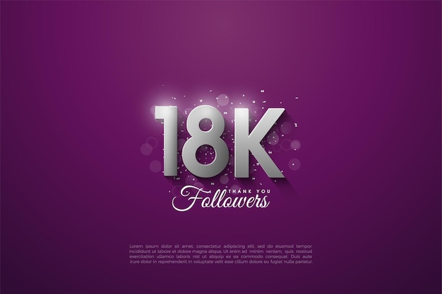18 000 abonnés avec illustration de numéros d'argent 3D sur fond violet