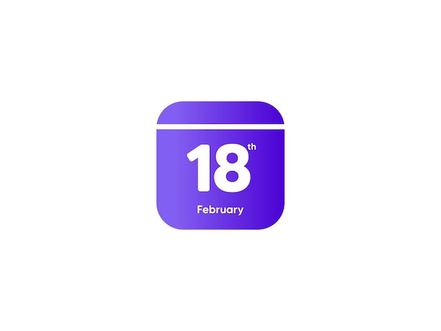 Vecteur 18 février calendrier date mois icône avec illustration vectorielle de dégradé de couleur design plat style