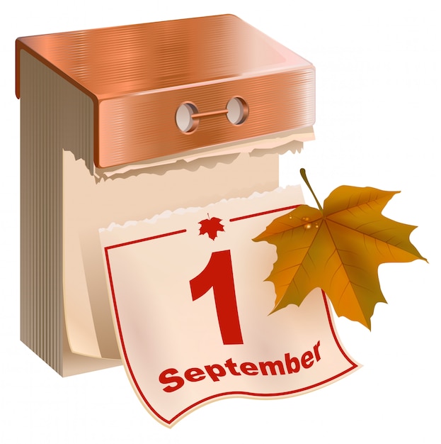 Le 1er Septembre A Commencé L'automne. Calendrier Détachable Et Feuille D'érable Jaune