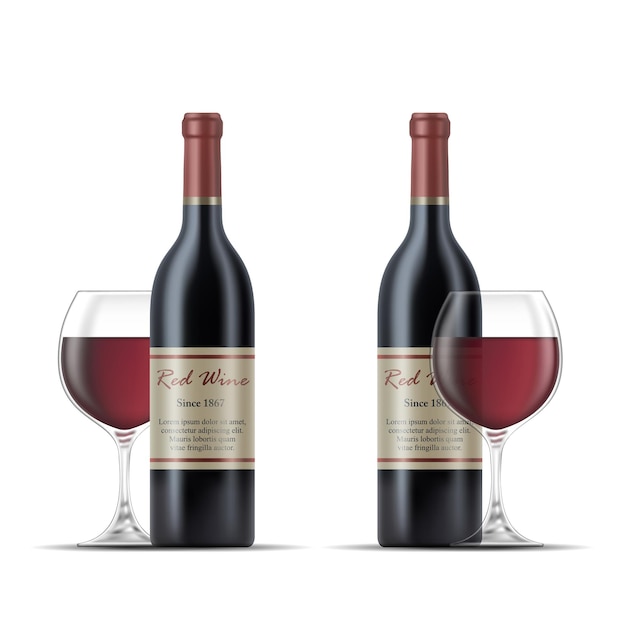 2 bouteilles de vin rouge et verres à vin