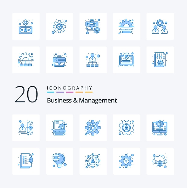 20 Business And Management Blue Color Icon Pack Comme Presse-papiers Marketing Gear Management User