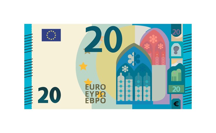 Vecteur 20 euros dessinés en style euctor sur fond blanc