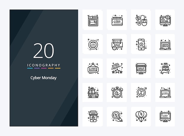 20 Icône de contour Cyber Monday pour la présentation Illustration des icônes de la ligne vectorielle