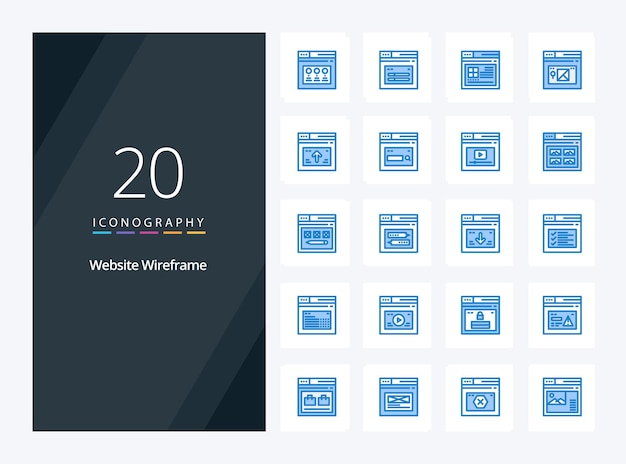 20 Icône de couleur bleu filaire de site Web pour la présentation Illustration d'icônes vectorielles