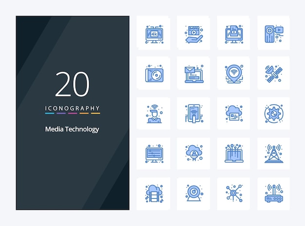 20 Icône de couleur bleue de la technologie multimédia pour la présentation Illustration des icônes vectorielles