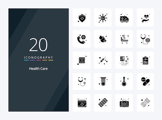 20 icône de glyphe solide de soins de santé pour la présentation
