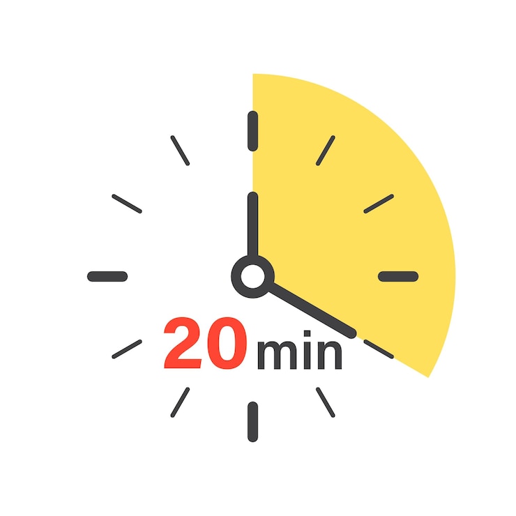 Vecteur 20 minutes sur l'icône du chronomètre dans un style plat illustration vectorielle de l'horloge sur un fond isolé signale de compte à rebours concept d'entreprise