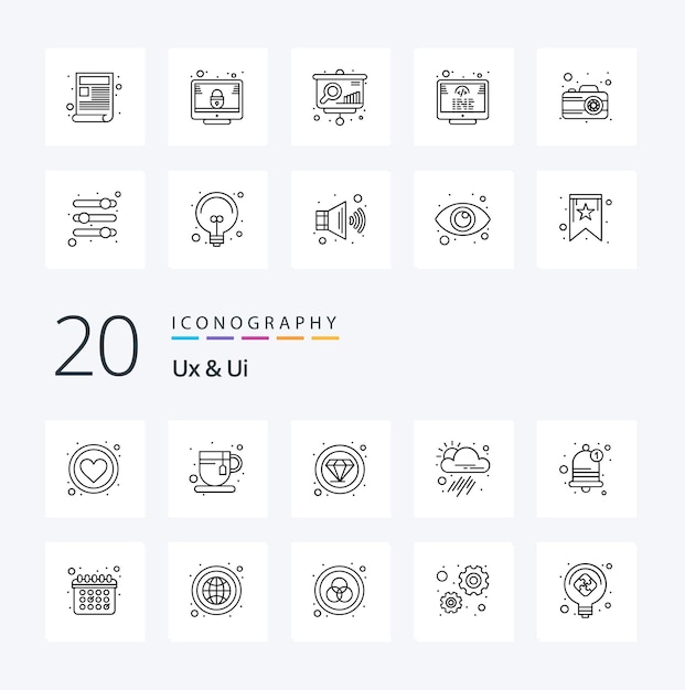 20 Pack D'icônes Ux Et Ui Line Comme L'application D'outil Premium Bell Weather