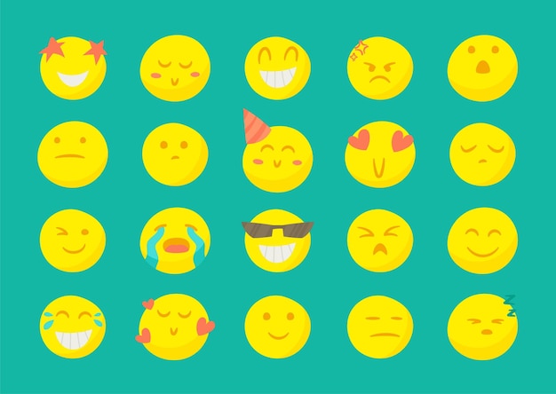 Vecteur 20 smileys de dessin animé lumineux grand ensemble de réactions