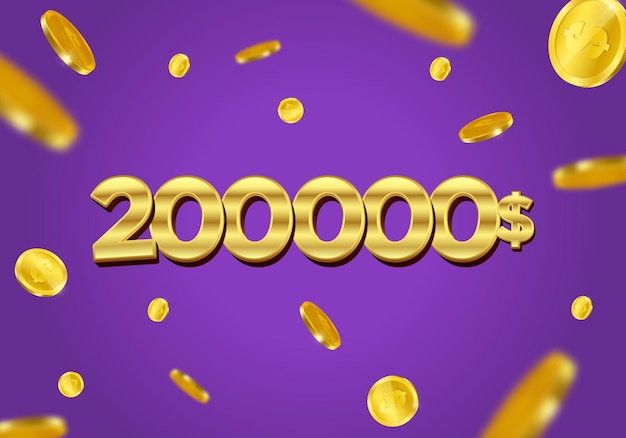 200 000 Dollars Cadeau Ou Affiche D'offre Avec Des Pièces D'or Volantes 200 000 Ou 200 000 Dollars