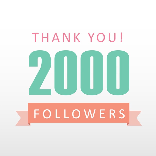 2000 abonnés Merci numéro avec bannière de gratitude sur les médias sociaux