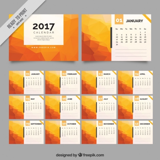 Vecteur 2017 polygonale calendrier orange