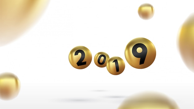 2019 Bonne année avec des boules de Noël en couleurs ou des boules abstraites