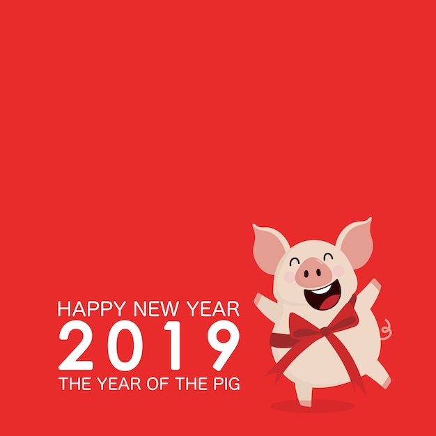 2019 Carte De Voeux De Bonne Année. Cochon Mignon