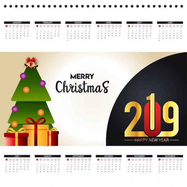 2019 Vecteur De Conception De Calendrier De Noël