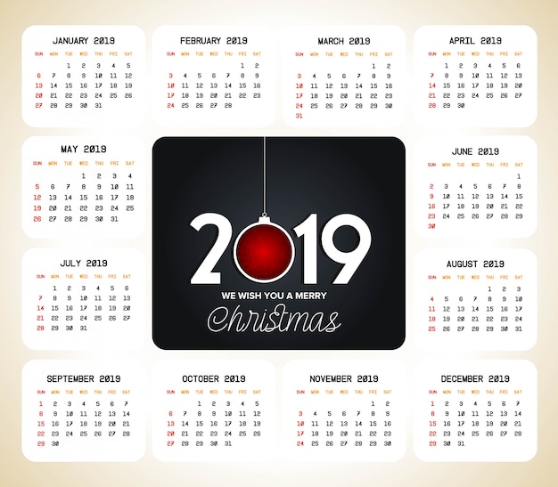 Vecteur 2019 vecteur de conception de calendrier de noël