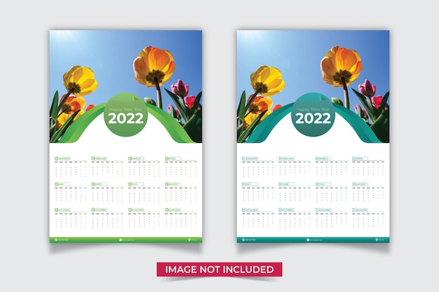 2022 Conception De Modèle De Calendrier Mural Sur Une Page Unique Du Nouvel An Vecteur Premium