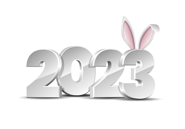 Vecteur 2023 année du lapin chiffres blancs avec de jolies oreilles de lapin symbole du nouvel an chinois