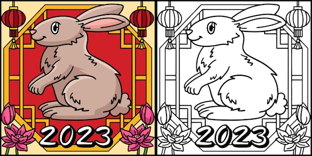 2023 Année Du Lapin Coloriage Illustration