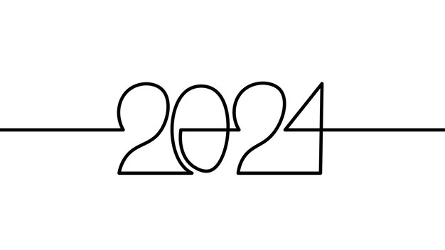 2023 Année nouvelle art en ligne continue unique décoration de titre de carte de vœux de vacances conception de concept de numéros de date dessin d'esquisse d'outline d'illustration vectorielle blanche