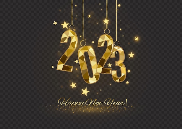 2023 Bonne Année Bannière De Fond Lignes D'étoiles D'or étincelantes Typographie De Lettrage Manuscrit