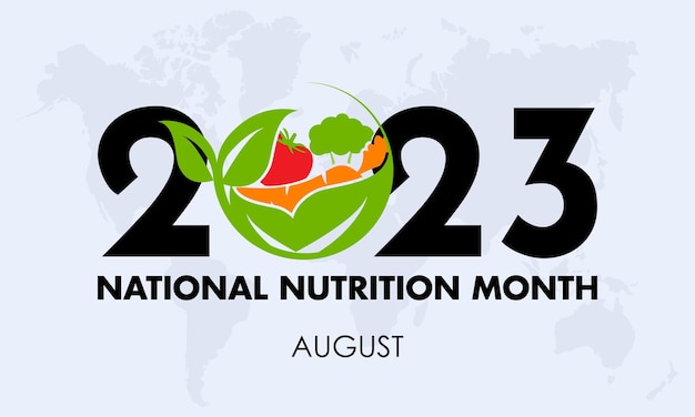 2023 Concept Illustration de conception vectorielle du mois national de la nutrition Concept de régime végétal pour les protéines de fitness ou le bien-être