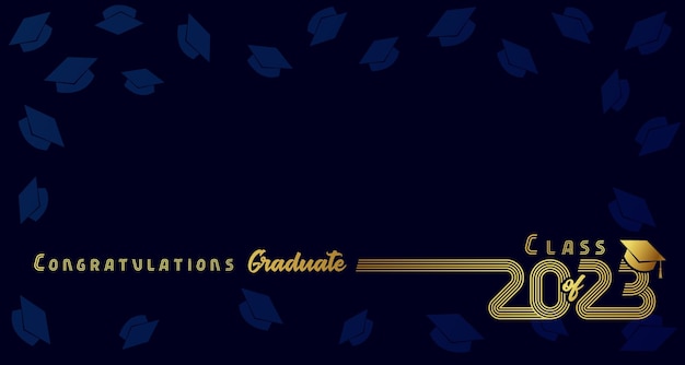 Vecteur 2023 félicitations diplômé fond blanc créatif ou concept de cadre conception de ligne dorée
