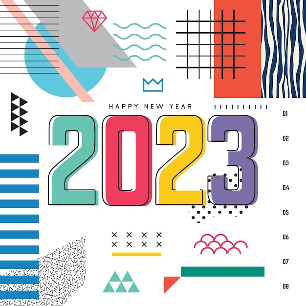 2023 Happy New Year Carte Ou Arrière-plan Tendance Et Minimaliste Concept De Design De Ligne De Contour Mince Moderne