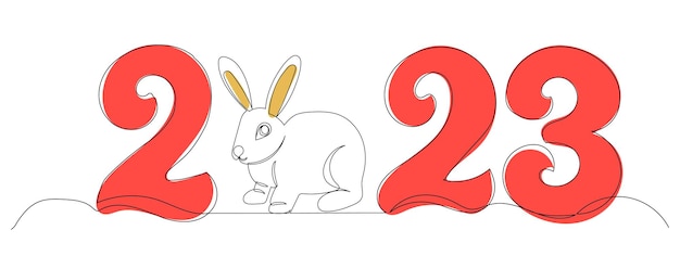 2023 Avec Lapin Un Vecteur De Dessin Au Trait Continu