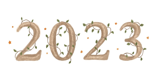 2023 Numéro Aquarelle Avec Feuilles Et Brunch 2023 Création De Texte Logo