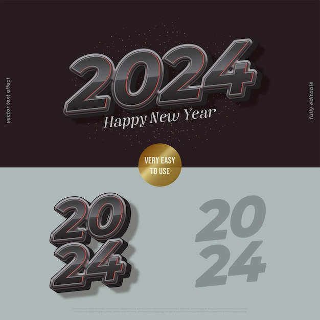 2024 conception 3D vectorielle en gras avec effet de texte modifiable