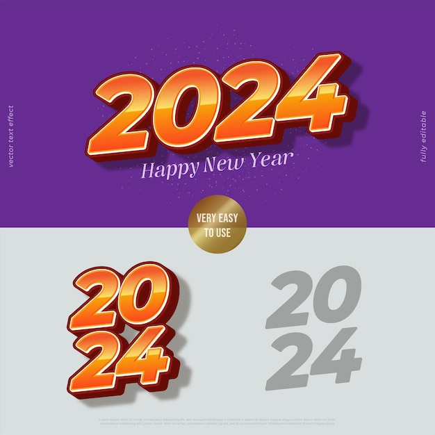 2024 conception 3D vectorielle en gras avec effet de texte modifiable