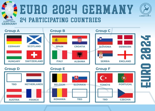 Vecteur 2024 drapeaux plats de 24 pays participants à l'euro